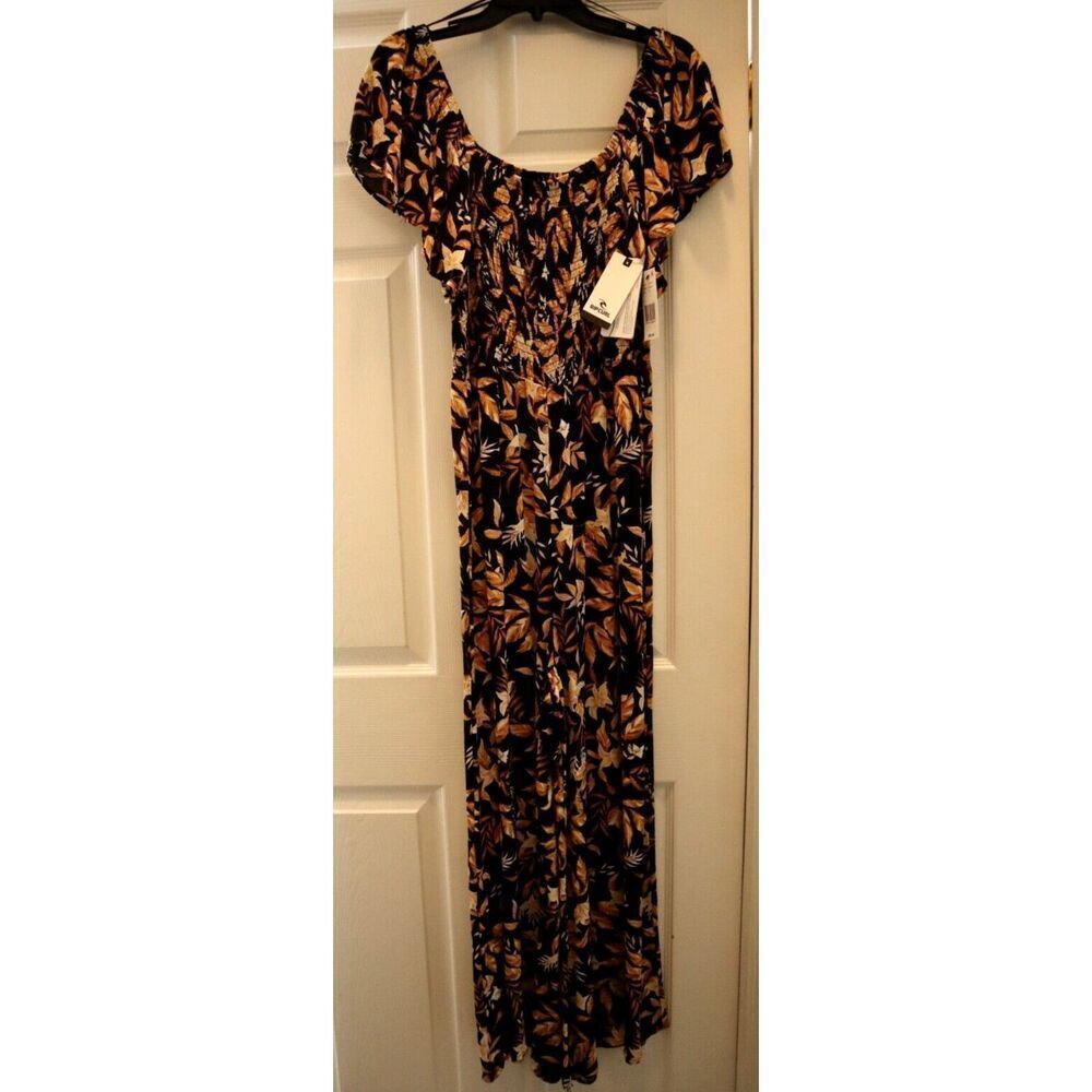 Rip Curl 00JWRO Women's Sz M Black Floral La Isla Flutter Sleeve Jumpsuit